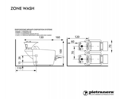 Мойка парикмахерская ZONE WASH CLASSIC - RELAX ELECTRIC FOOTREST